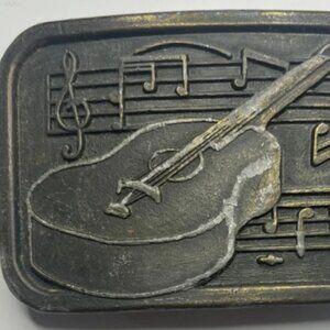Vintage Belt Buckle Rectangle Metal Guitar Music Notes